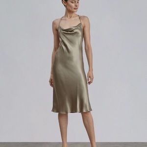 Silk Maison LOUNGE COWL NECK MIDI SILK SLIP DRESS